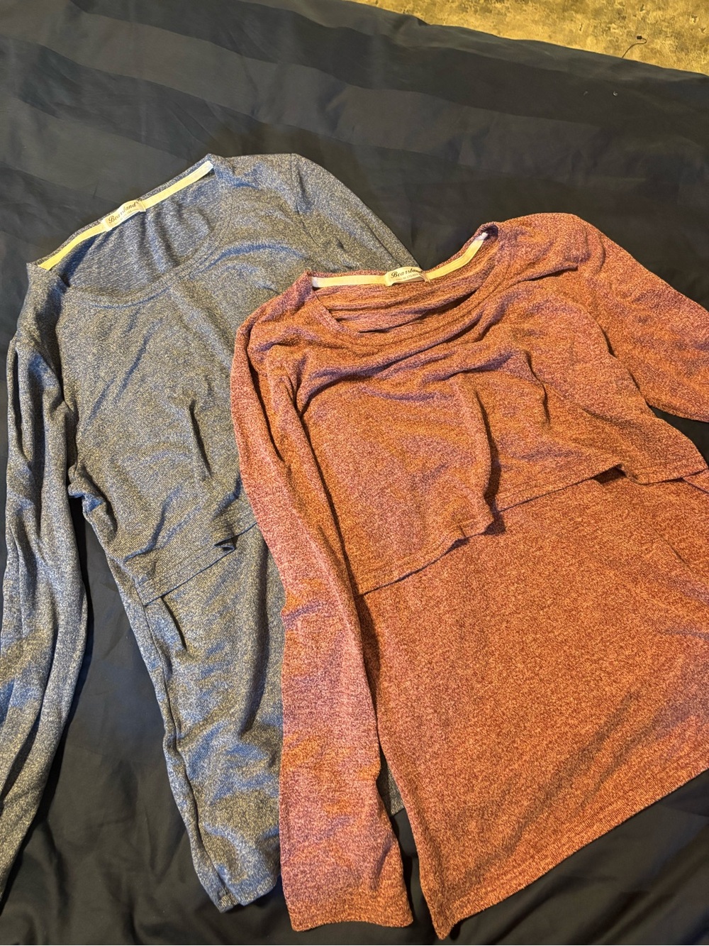 Bearsland Long Sleeve Layered Nursing Tops - Blue and plum